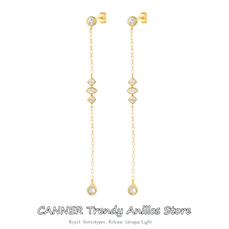 Top Trends: CANNER 925 Sterling Silver Long Chain Tassel Drop Earring For Women Shining Starry Waterdrop Zircon Dangle Earring Wedding Jewel Shoppable Styles