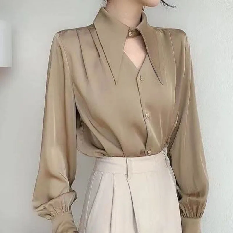 Top Trends: Fashion Chic Turn-down Collar Long Sleeve Blouse Female Clothing 2023 Spring New Korean Solid Color Elegant OL Button Shirts Shoppable Styles