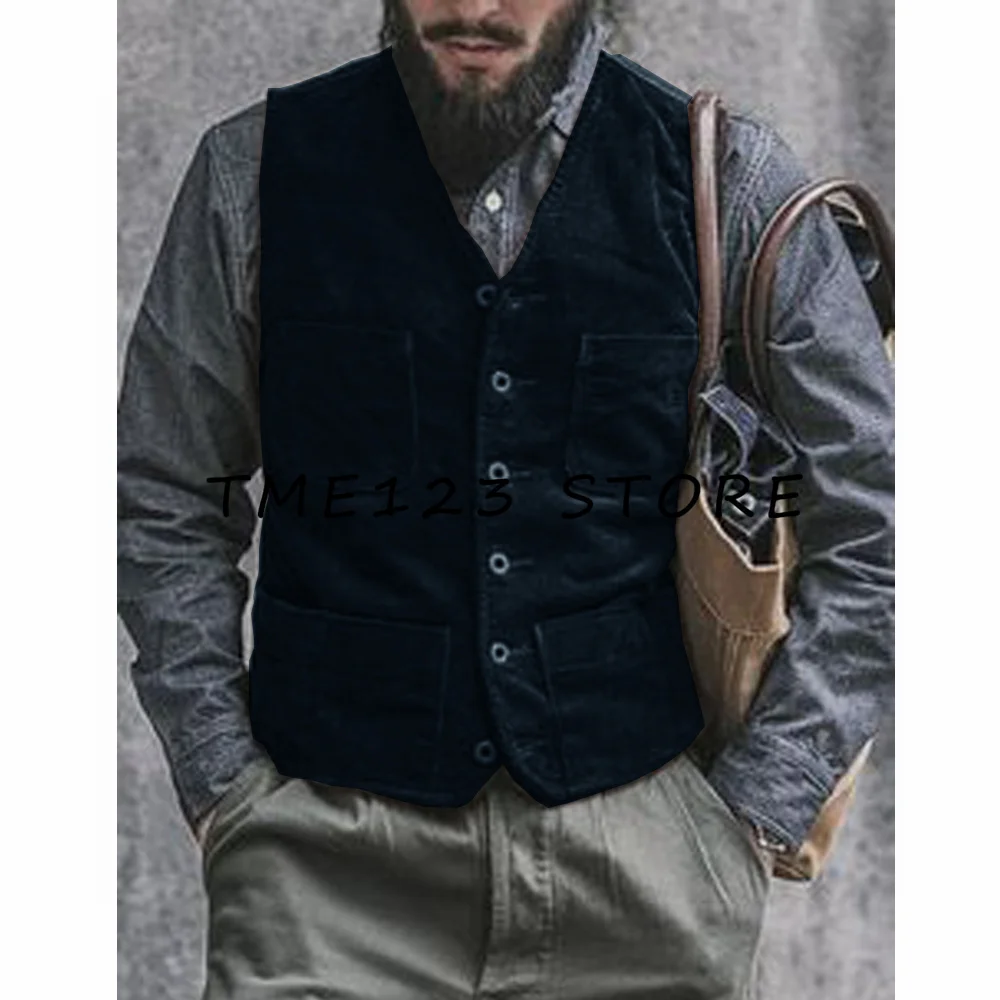 Top Trends: Male Vest Suit For Men Men's Corduroy Casual Business Elegant Single Breasted V-Neck Vest Formal Wear Gothic Chaleco Steampunk Shoppable Styles