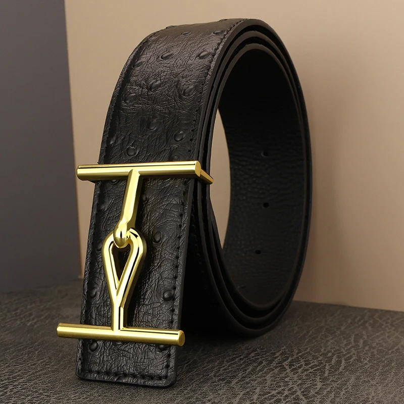 Top Trends: High Quality Gray 3.8CM Wide Genuine Leather Slide Buckle Letter Designer Belts Men Brand Luxury Young Men Jeans Ceinture Homme Shoppable Styles - Image 2