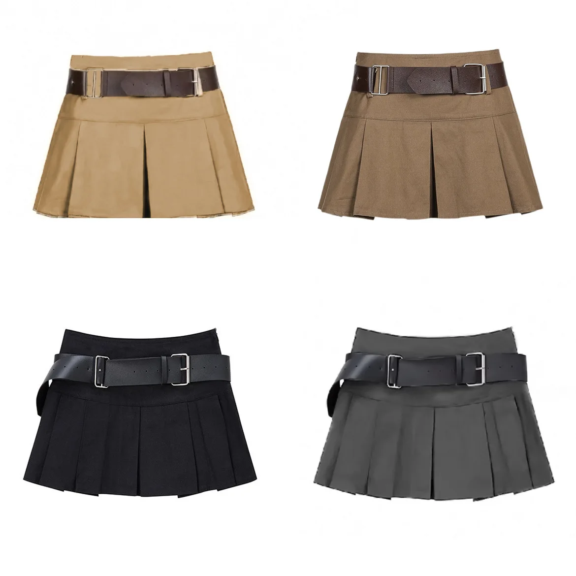 Top Trends: Teenage Girls Pleated Skirt Solid Casual All-match Cargo Skirt For Kids Short A-line High Waist Tutu Skirt Children With Belt Shoppable Styles