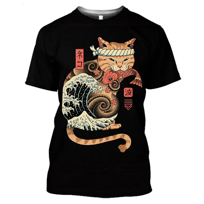 Top Trends: Summer New 3D Men Japanese Samurai Cat Graphic T Shirts Fashion Casual Personality Cool Street Style Print Short Sleeve Tees Top Shoppable Styles