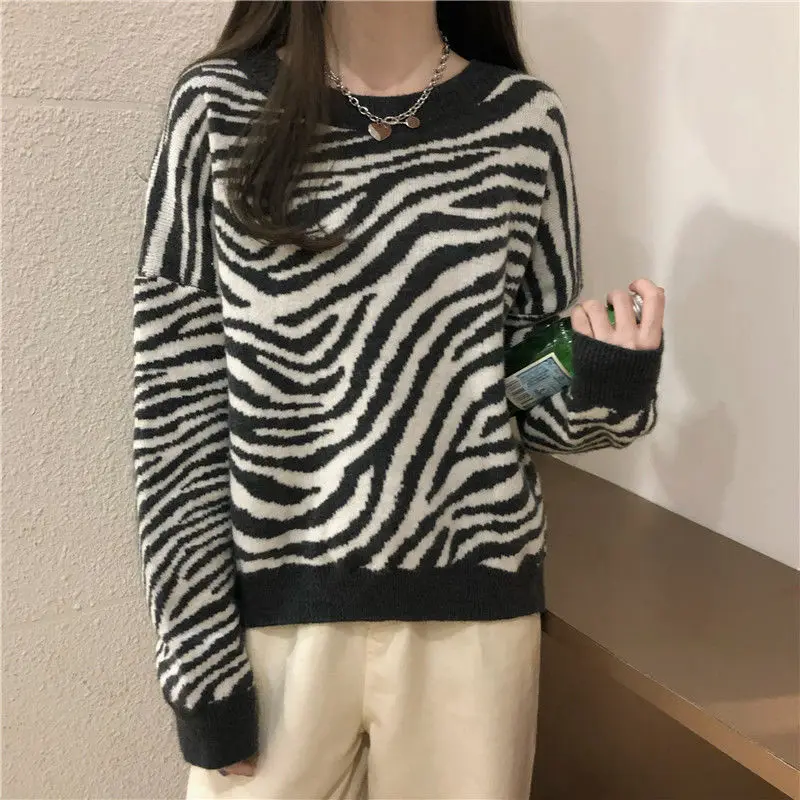 Top Trends: 2023 Autumn And Winter Women&#039;s New Zebra Sweater Fashion Retro Pullover Loose Relaxed Comfortable Thickened Knitted Top Shoppable Styles