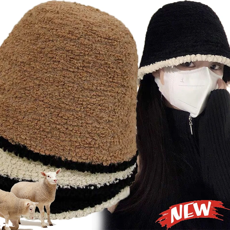 Top Trends: Knitting Bucket Hat Women Winter Warm Thick Lamb Fleece Wool Bonnet Cap Panama Fisherman Caps Slouchy Plush Skull Beanie Cap Shoppable Styles