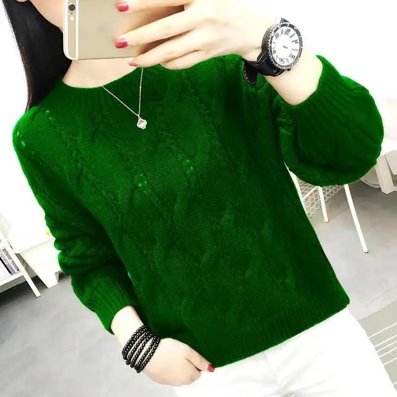 Top Trends: Fashion O-Neck Solid Color Screw Thread All-match Sweaters Women's Clothing 2022 Autumn New Casual Pullovers Loose Warm Tops Shoppable Styles - Image 2