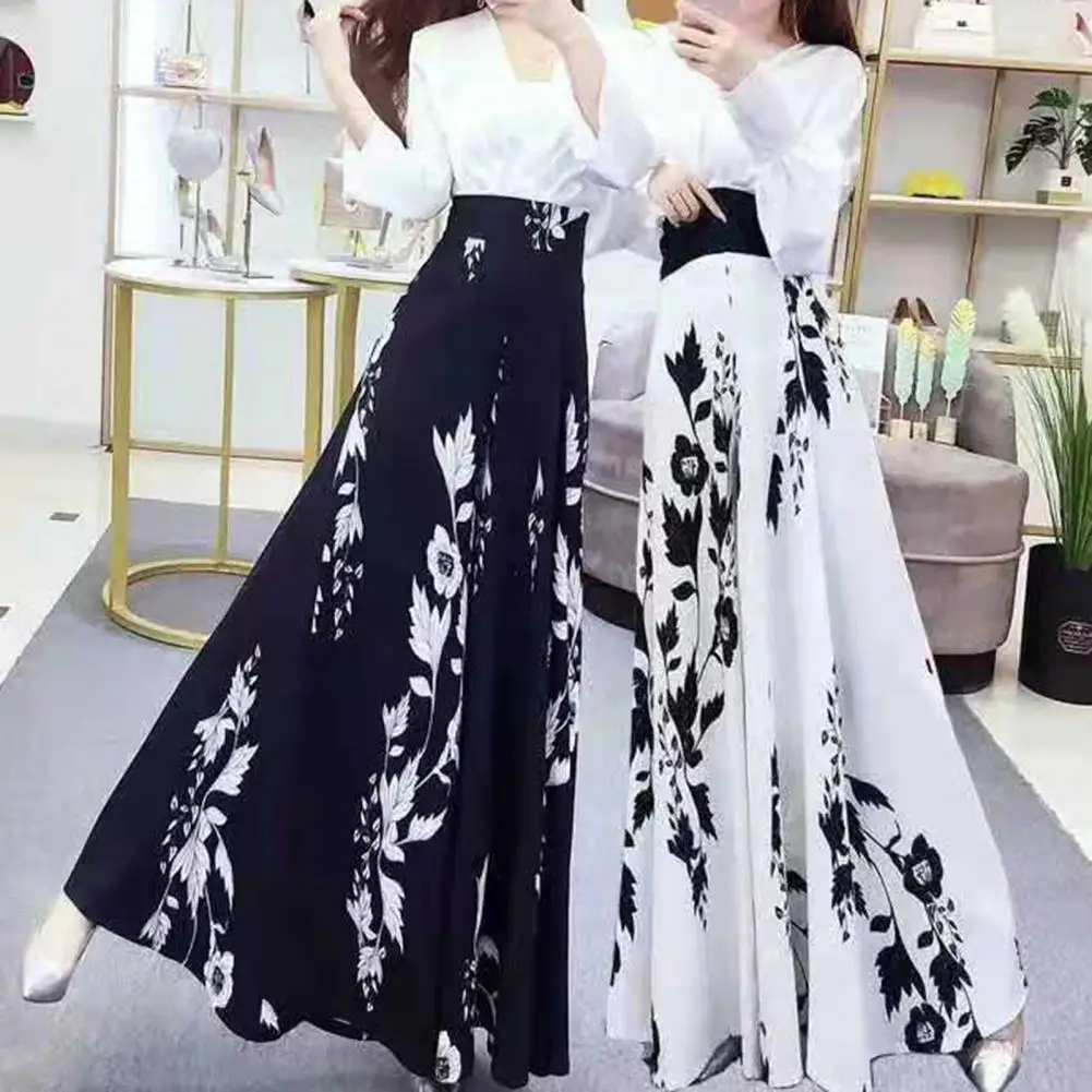 Top Trends: Women Pants Long Contrast Color Baggy Flower Print High Waist Summer Pants Skirt Daily Clothes Shoppable Styles