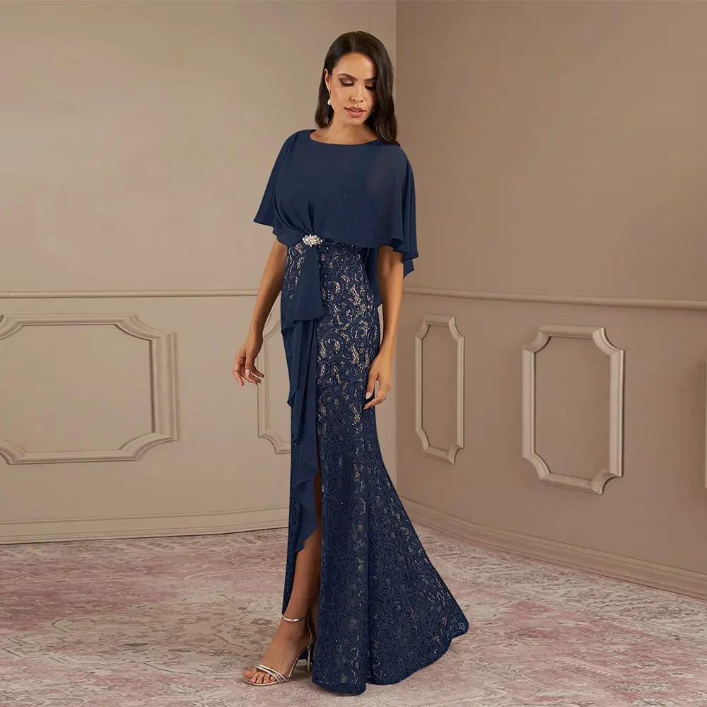 Top Trends: O-Neck Mermaid Mother Of Bride Dresses Half Sleeve Side Split Lace Appliques Ruffles Floor-Length Wedding Guest Party Dress Shoppable Styles