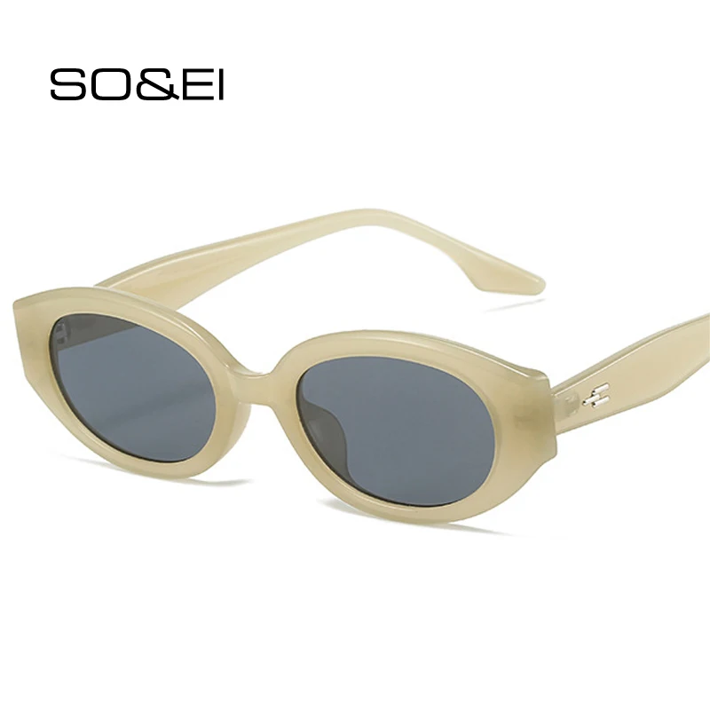 Top Trends: SO&EI Ins Popular Fashion Oval Women Luxury Sunglasses Retro Brand Designer Jelly Color Shades UV400 Men Rivets Sun Glasses Shoppable Styles