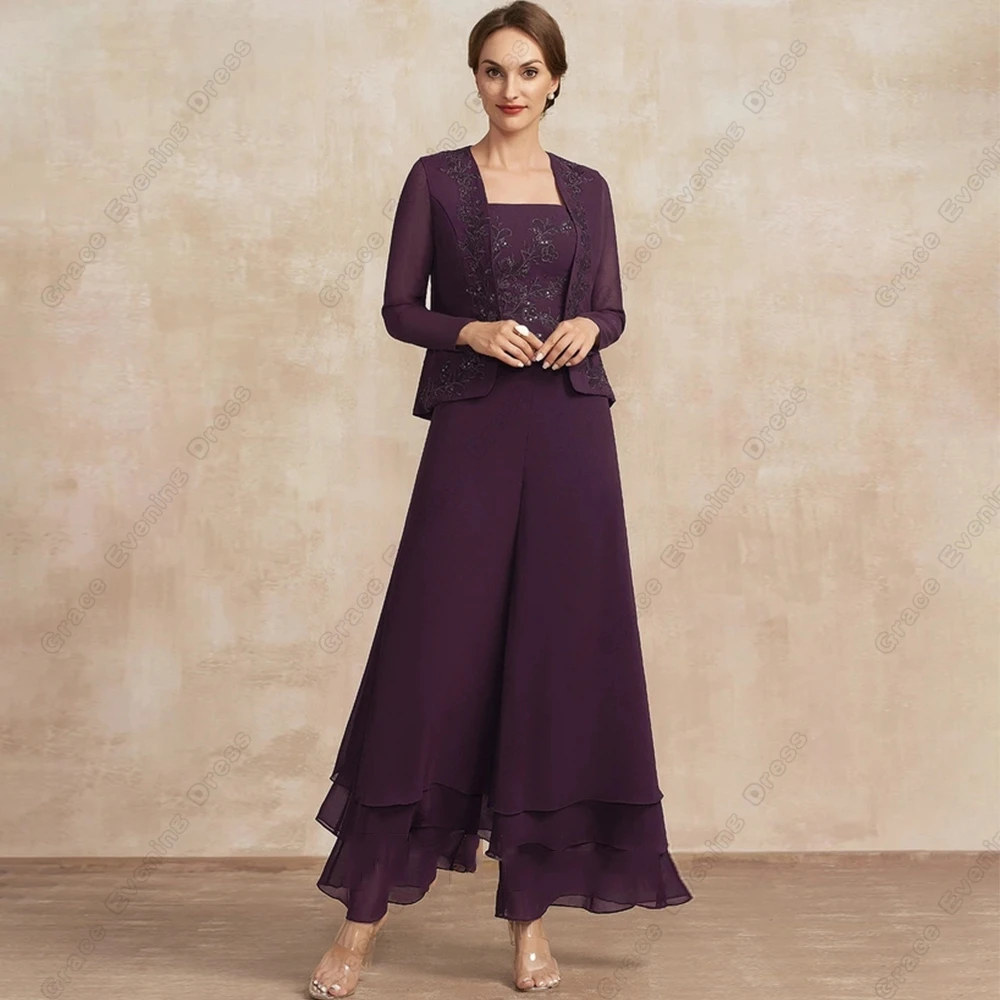 Top Trends: Purple Boat Neck Mother Of Bride Dresses With Lace 2023 Ankle Length Wedding Party Dresses Full Sleeve Vestidos De Noche Shoppable Styles