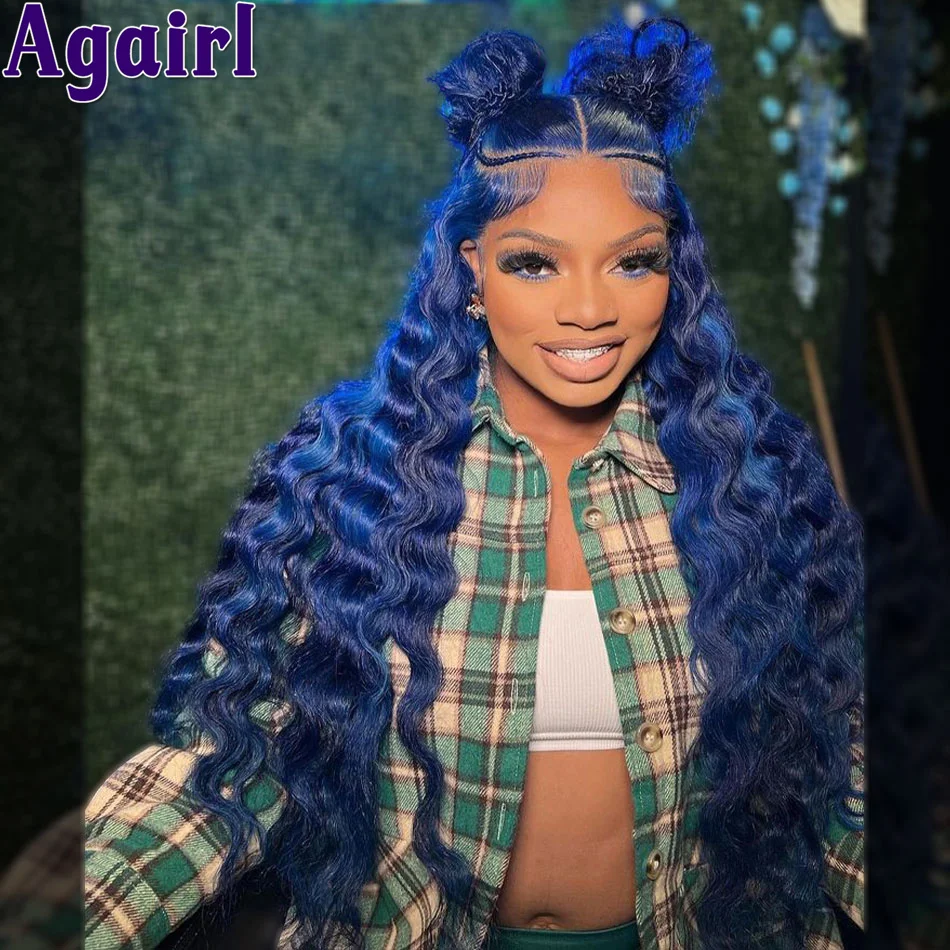 Top Trends: 13x6 Dark Navy Blue Loose Deep Wave Human Hair Wig 200% Highlight Glueless 13x4 Lace Frontal Wig PrePlucked 6X4 Closure Lace Wig Shoppable Styles