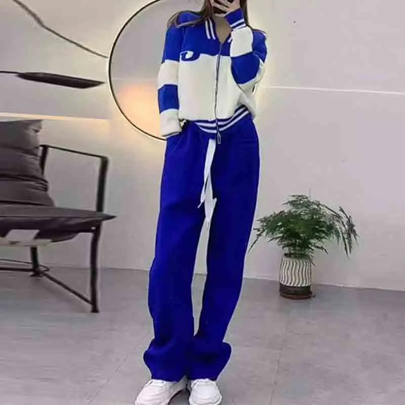 Top Trends: Two Piece Big Size Women Casual Klein Blue Sports Pant Sets Autumn Winter Loose Long Sleeve Tracksuit Fashion Fleece Coat Suit Shoppable Styles