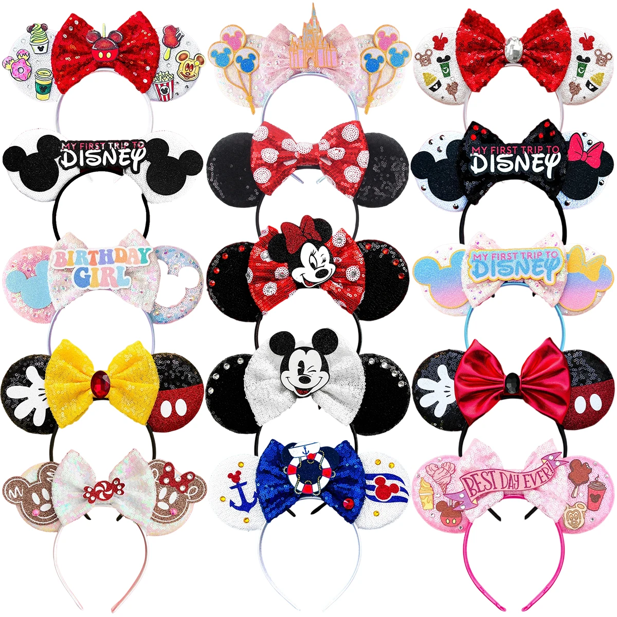 Top Trends: Disney Mickey Mouse Ears Headbands For Women Girls Party Hair Accessories Minnie Mouse Hairband Kids Sequins Bows Headwear Gifts Shoppable Styles