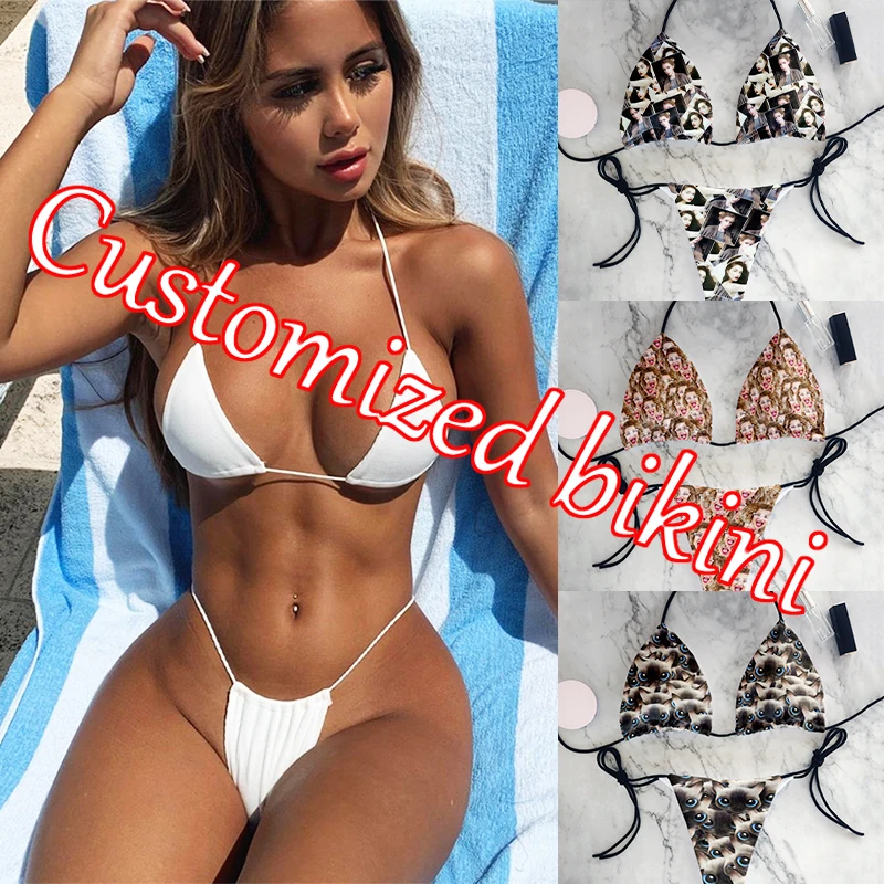 Top Trends: New Fashion Custom Picture Print Sexy Bikini Female Handwork Swimming Suit For Women Beach Swimwear High Cut Bikini Set String Shoppable Styles