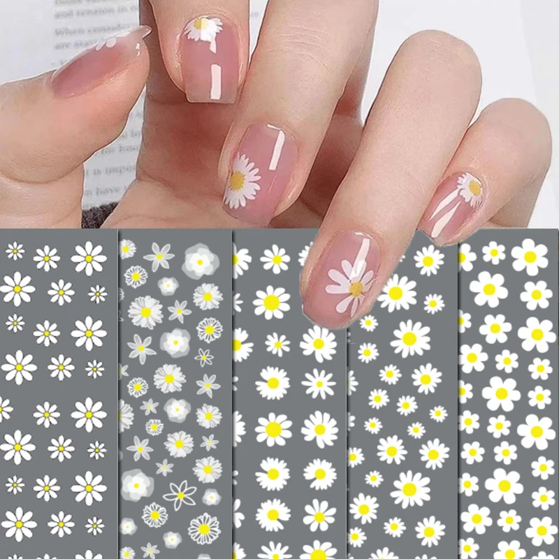 Top Trends: 3d Nail Art Adhesive Sliders Stickers Daisy Florals White Petals Flowers Decals Decoration For Nails Manicure Accessories Shoppable Styles