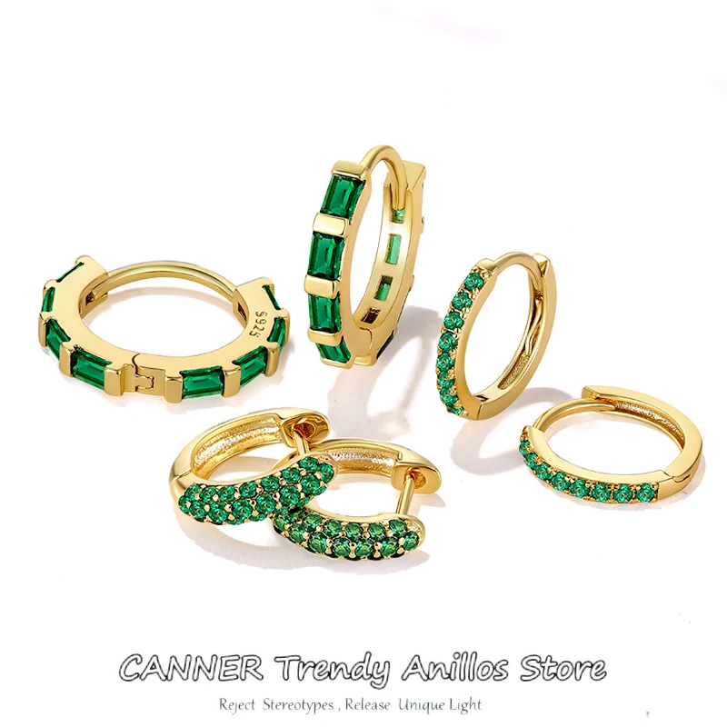 Top Trends: CANNER Emerald Zircon Hoop Earrings Plata Real 925 Sterling Silver Zircon Pendant Earring For Women Ear Studs Jewelry Pendientes Shoppable Styles