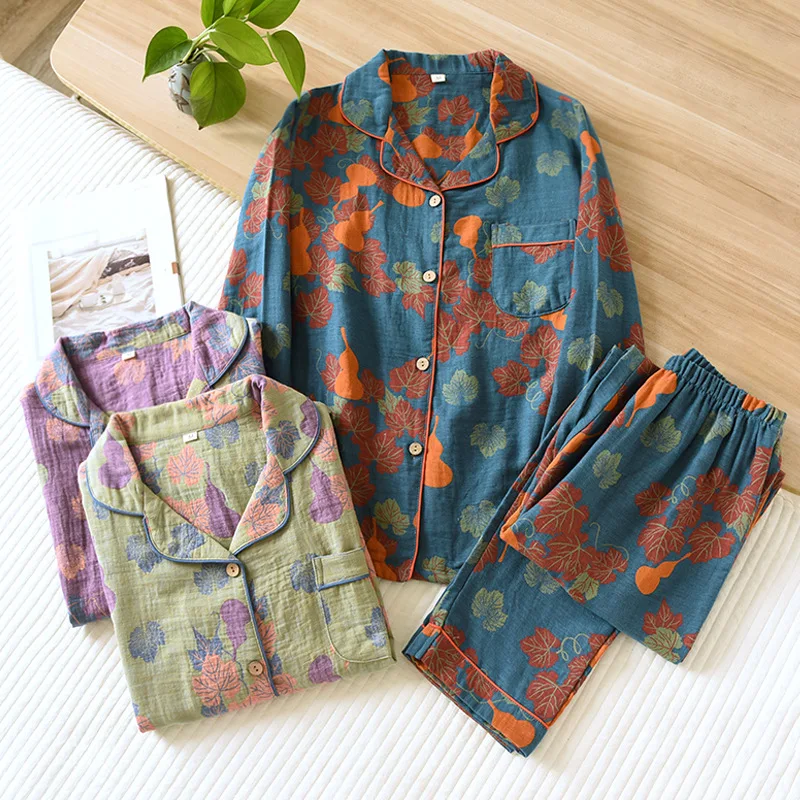 Top Trends: 2024 Japanese Spring And Autumn New Women's Pajama Set 100% Cotton Vintage Long Sleeved Pants Two Piece Set For Home Furnishings Shoppable Styles