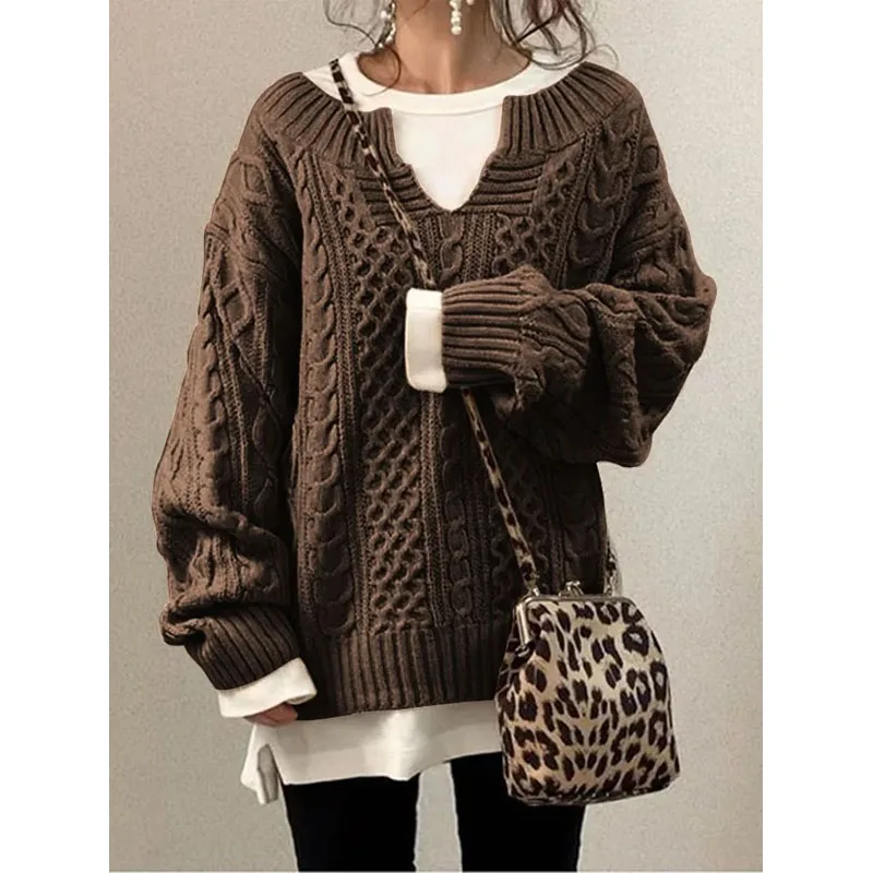 Top Trends: Women&#039;s Clothing Solid Color V-Neck Casual Sweaters Fashion Female All-match Loose Long Sleeve Knitted Pullovers Autumn Winter Shoppable Styles