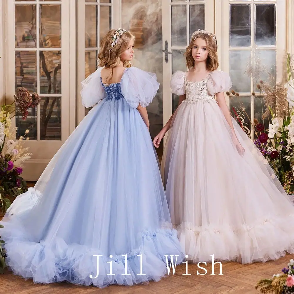 Top Trends: Jill Wish Luxury Off White Flower Girl Dress Quinceanera Blue Princess Beading Ball Gown For Kids Wedding Birthday Party J111 Shoppable Styles