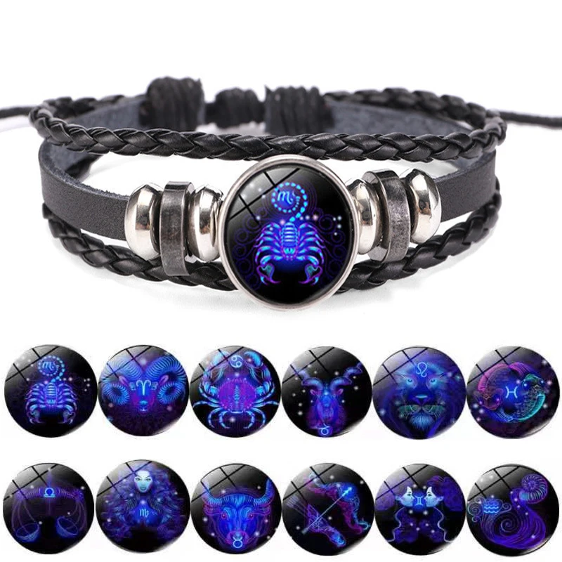 Top Trends: 12 Zodiac Signs Constellation Charm Luminous Bracelet Men Women Fashion Multilayer Weave Leather Bracelet &amp; Bangle Birthday Gift Shoppable Styles