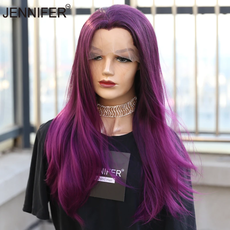 Top Trends: Synthetic Wigs For Women Long Straight Lace Front Wig Purple Red Brown 3Color Heat Resistant Fiber Natural Looking Wig COSPLAY Shoppable Styles