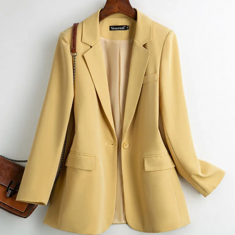 Top Trends: 2023 Suit Coat Women's Jacket Fashion Long Sleeve Loose Casual Solid Office Lady Single-breasted Elegant Jacket Cardigan Tops Shoppable Styles