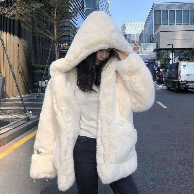 Top Trends: Thickened Mink Velvet Coat Women High Quality Winter Clothes New Jacket Version Loose Imitation Rabbit Fur Plush Hooded Fur Coat Shoppable Styles