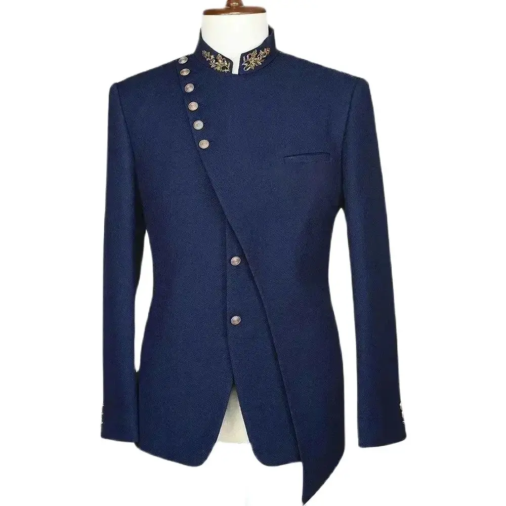 Top Trends: Blazer Men's Suits Navy Blue Costume Hombre Jacket One Piece Stand Collar Elegant Formal Occasion Regular Length Slim Fit Shoppable Styles - Image 2