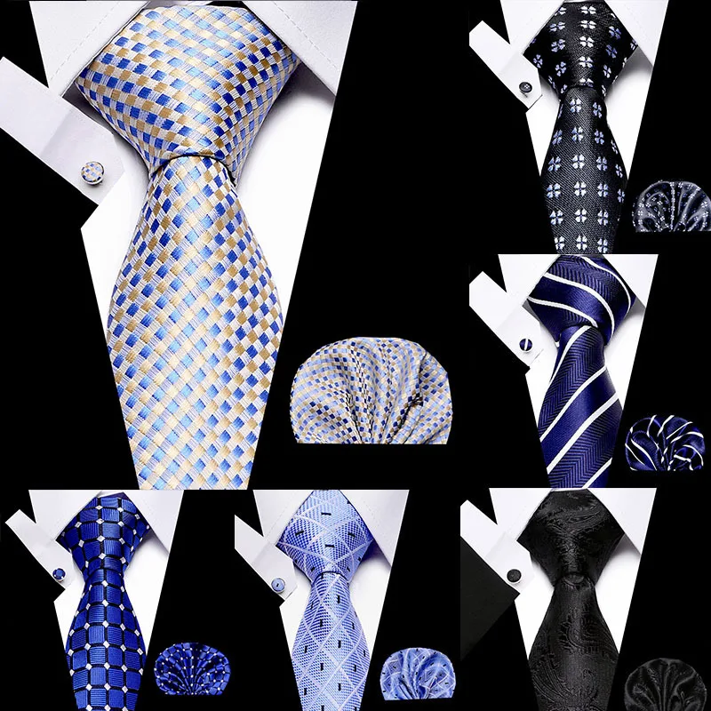 Top Trends: Luxurious Brand Designer Ties For Men Polyester Checkered Stripe Cufflinks Handkerchief Office Wedding Accessories Necktie Set Shoppable Styles