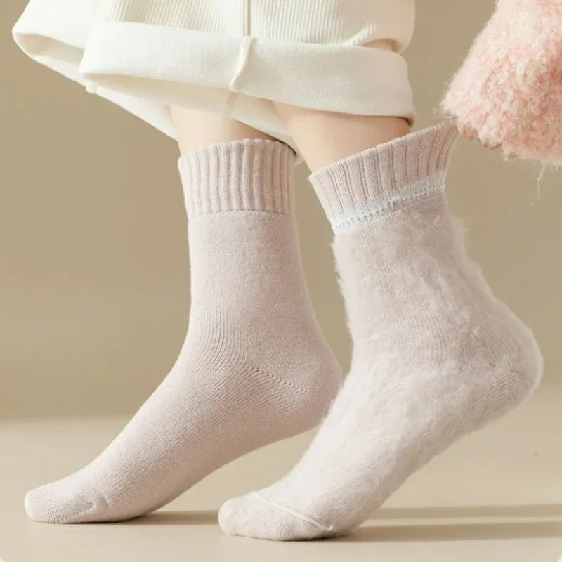 Top Trends: Women Long Socks Winter Boot Solid Color Thicken Warm Casual Cotton Fluffy Mid Tube Female Comfortable Soft Home Floor Sock Shoppable Styles - Image 5