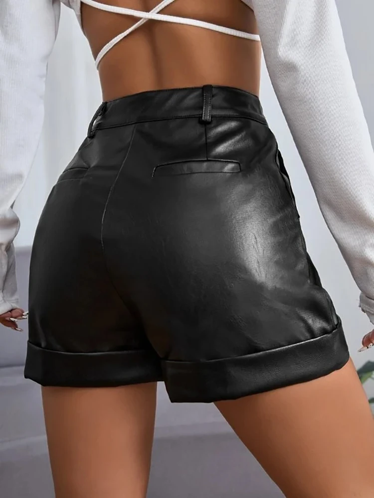 Top Trends: 2022 New Fashion Women Faux PU Leather Shorts Ladie Sexy Elegant High Waist Black Pocket Short Female Hot Sale Pantalones Cortos Shoppable Styles - Image 2