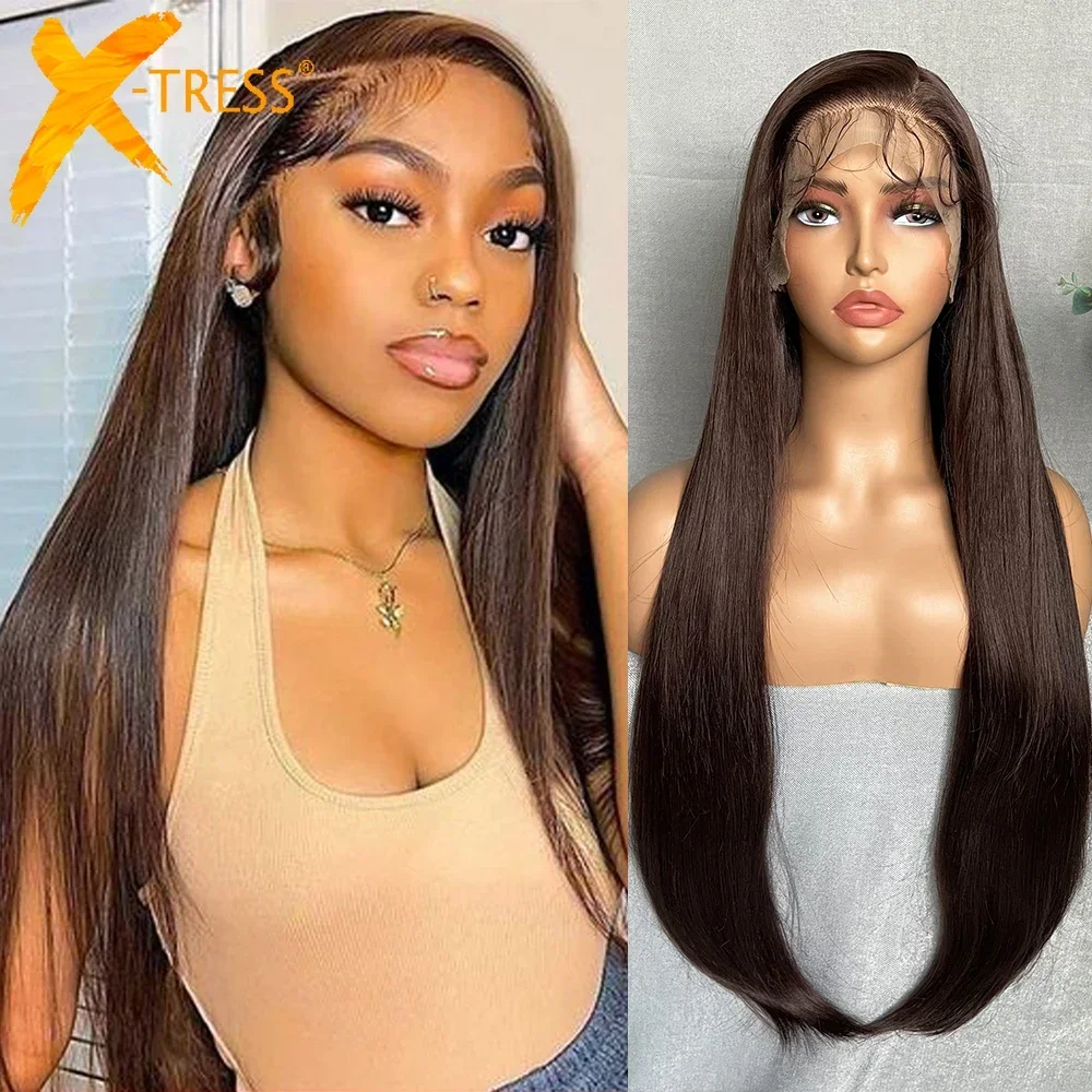 Top Trends: X-TRESS 13X3 Lace Front Synthetic Wigs For Women Black Colored Free Part Long Straight Soft Natural Daily Hair Wig 150% Density Shoppable Styles