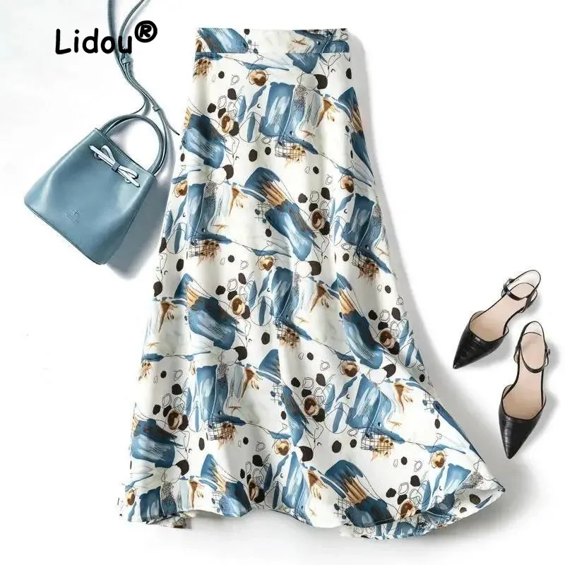 Top Trends: Fashion Printing Slim Mid Length Version Skirt Women Classic High Waist Temperament Floral Casual All-match Lady A-line Skirt Shoppable Styles