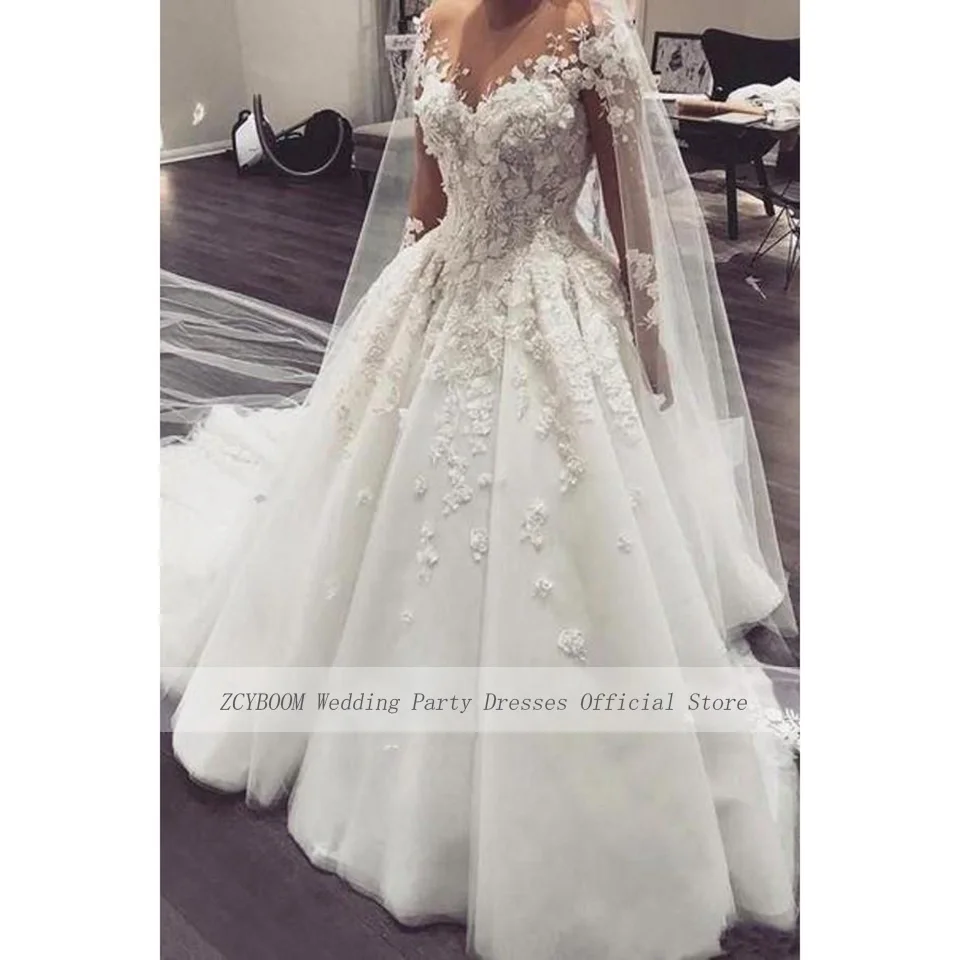 Top Trends: Charming O-Neck Full Sleeves Appliques Wedding Dress 2023 A-Line Floor Length Sweep Train Tulle Custom Made Bridal Gown Shoppable Styles