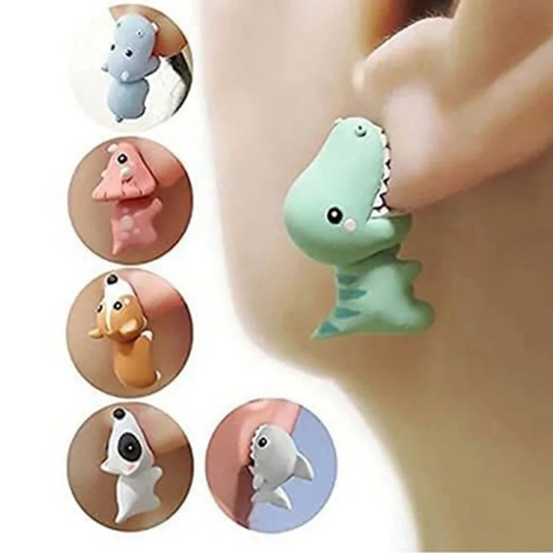 Top Trends: 2pcs Animal Cartoon Stud Earring For Women Cute Dinosaur Little Dog Whale Clay Bite Ear Jewelry Funny Gifts Fashion Accessoriesy Shoppable Styles