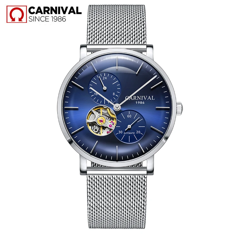 Top Trends: Carnival Brand Mechanical Watch Men&#039;s Stainless Steel Mesh Strap Waterproof Sapphire Crystal Skeleton Automatic Watches For Men Shoppable Styles