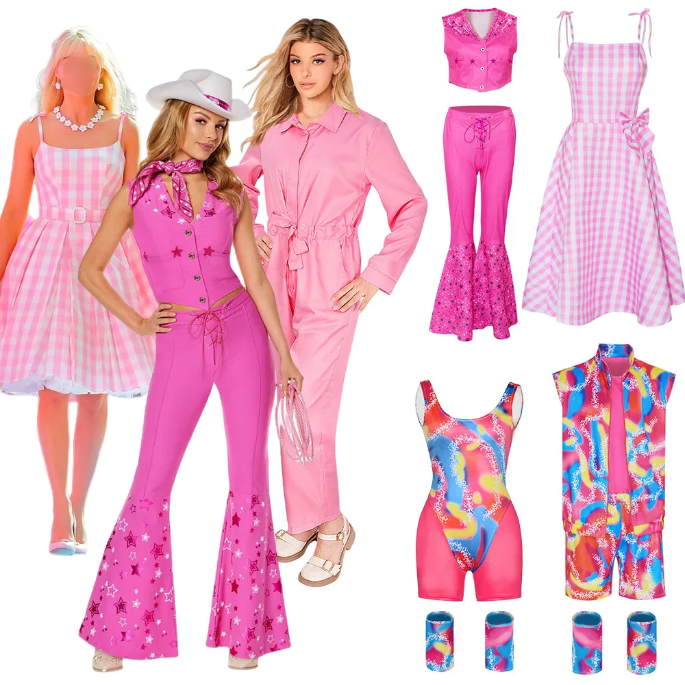 Top Trends: Hot Movie Adult And Kids Adorable Pink Lovely Barbi Cosplay Girls Clothing Woman Halloween Fancy Doll Role Play Plaid Dress Up Shoppable Styles