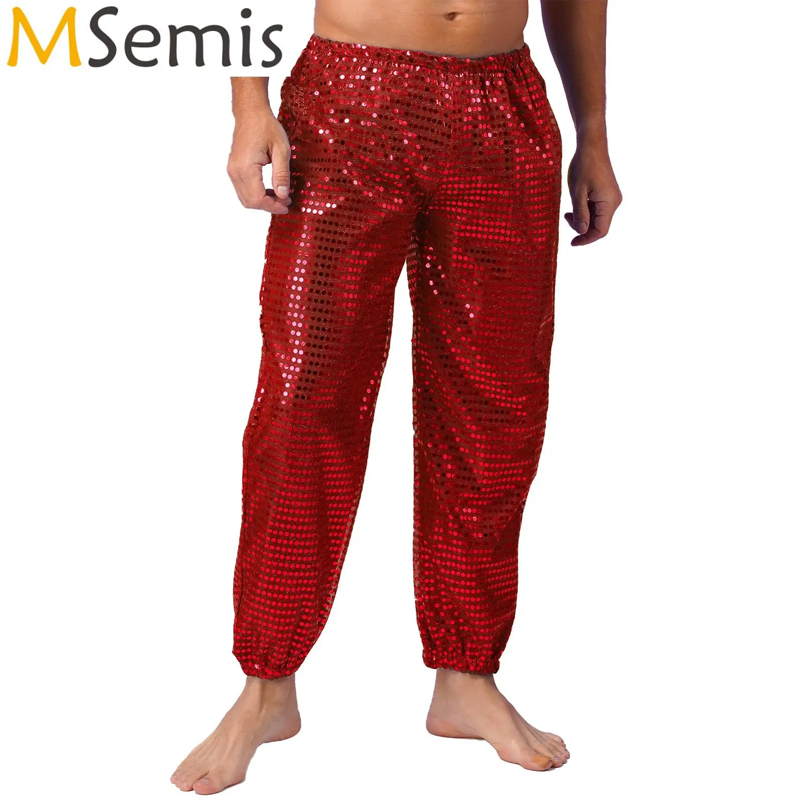 Top Trends: Mens Shiny Metallic Hologram Trousers Hip Hop Jazz Dance Perfomance Costume Halloween Sparkly Sequin Elastic Waist Dance Pants Shoppable Styles