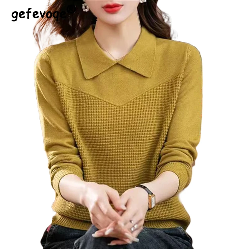 Top Trends: Women's Clothing Trendy Solid Elegant Knitted Sweater Autumn And Winter Long Sleeve Loose Outwear Knitwear Ladies Pullovers Tops Shoppable Styles