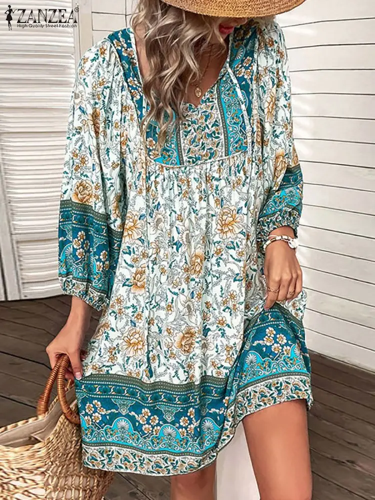 Top Trends: ZANZEA V-Neck Short Sleeve Floral Printed Sundress Women Summer Bohemian Dress Vintage Loose Elegant Casual Holiday Beach Robe Shoppable Styles