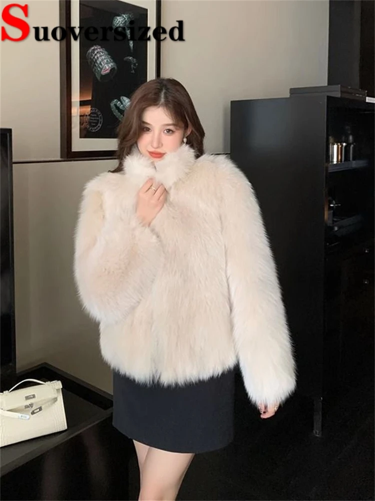 Top Trends: Korean Winter Faux Fox Fur Coats Thicken Warm Luxury Chaquetas Fashion Loose Soft Furry Jacket Vintage Elegant Short Pele Casaco Shoppable Styles