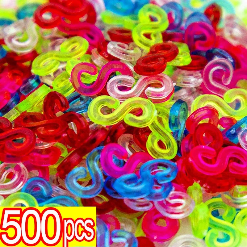 Top Trends: 500 / 100pcs Acrylic S Clips Loom Rubber Band Clips Plastic Jewelry Connectors For Necklace Bracelet Making Colorful Clasp Refill Shoppable Styles