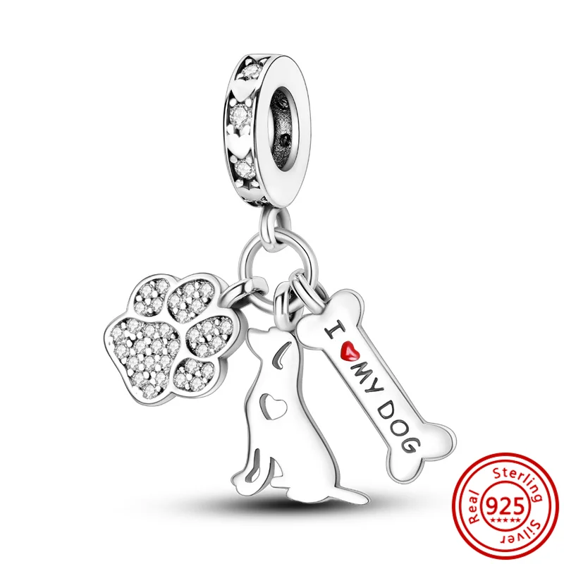 Top Trends: 925 Sterling Silver Pet Cat Dog Animal Paw Print Lovely Love Friends Fine Beads Fit Original Pandora Charms Bracelet DIY Jewelry Shoppable Styles - Image 3