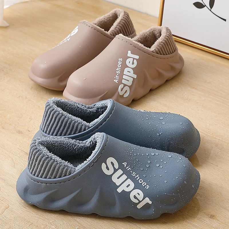 Top Trends: Winter Warm Slippers Waterproof Men Shoes Women Couples Non-Slip Plush Indoor Outdoor Flip Flops EVA Platform Soft Sole Slides Shoppable Styles