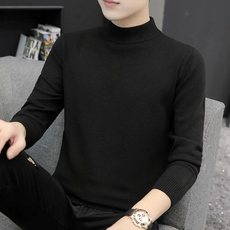 Top Trends: 2023 New Autumn And Winter Simple Solid Half High Neck Long Sleeve Versatile Handsome Warm Underlay Men&#039;s Knitted Sweater Shoppable Styles