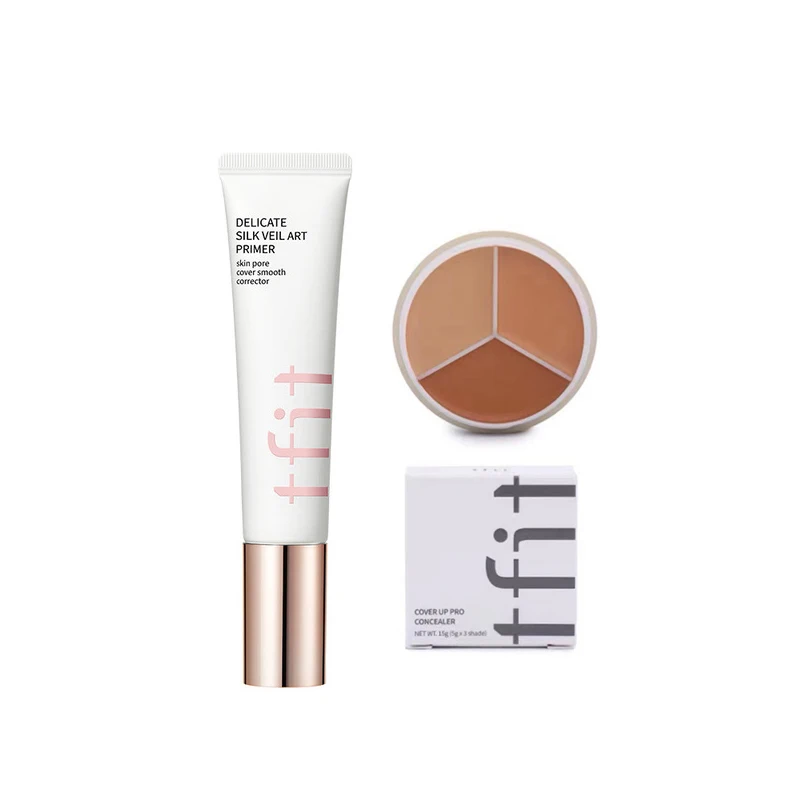 Top Trends: Korea TFIT Makeup Base Face Primer 3-color Concealer Palette Invisible Pore Light Oil-Free Skin Cover Smooth Foundation Cosmetic Shoppable Styles