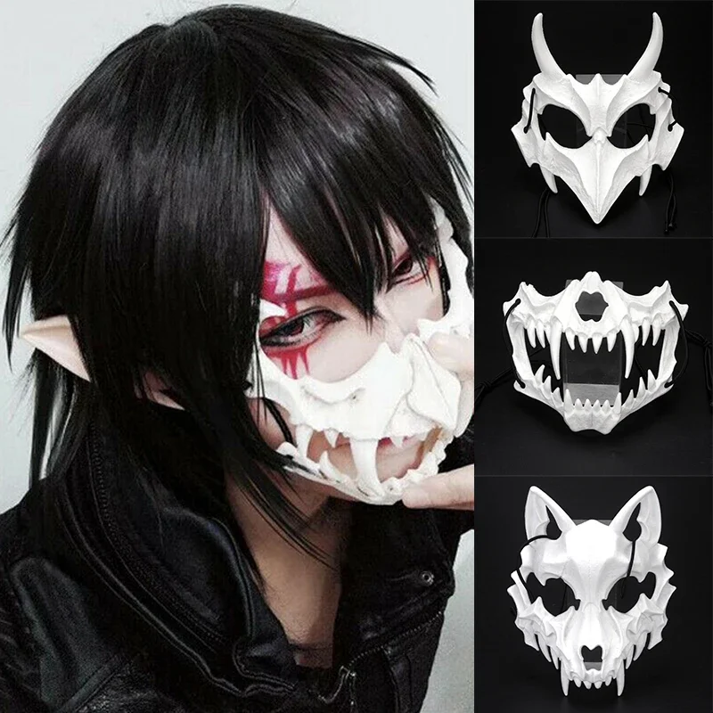 Top Trends: Halloween Carnival Party Mask Anime Dragon God Skeleton Half Face Masks Bone Skull Animals Mask Cosplay Dance Prom Costume Props Shoppable Styles