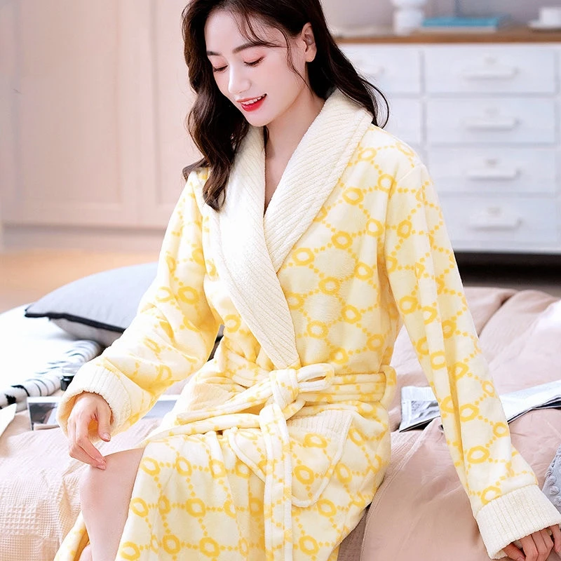 Top Trends: Winter Warm Women Robes Coral Fleece Sleepwear Female Kimono Print Floral Nightdress Dressing Gown Lounge Wear Hotel Bathrobe Shoppable Styles - Image 6