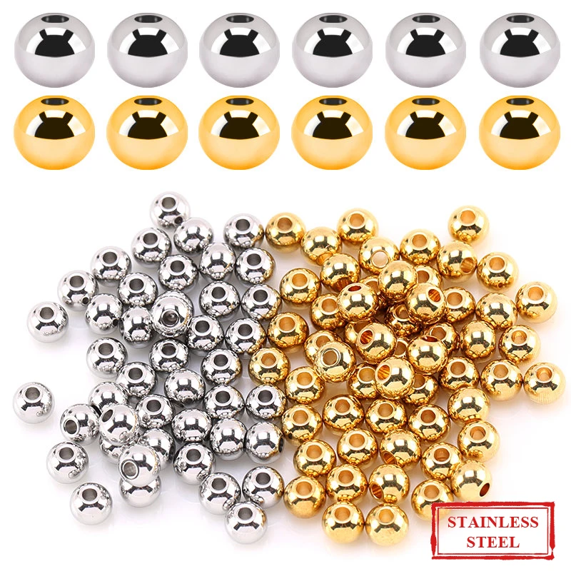 Top Trends: Original Gold Color Metal Spacer Beads 304 Stainless Steel Smooth Round Loose Beads For DIY Bracelet Necklace Jewelry Making Shoppable Styles