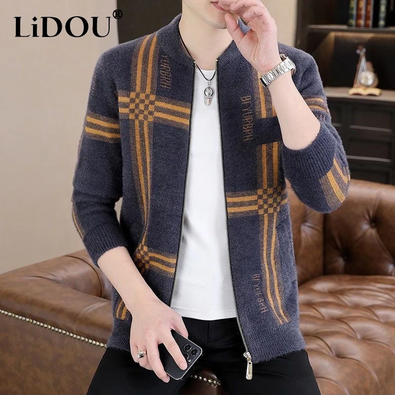 Top Trends: 2023 Spring Autumn New Round Neck Long Sleeve Fashion Printing Knitting Cardigan Man High Street Loose Zipper All-match Coat Shoppable Styles