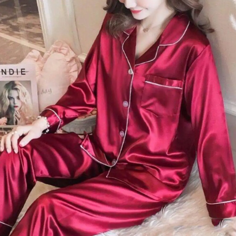 Top Trends: 2 Pieces Women Silk Satin Pajamas Pyjamas Set Sleepwear Pijama Winter Long Sleeve Tops Pants Set Loungewear Pyjama Pour Femme Shoppable Styles